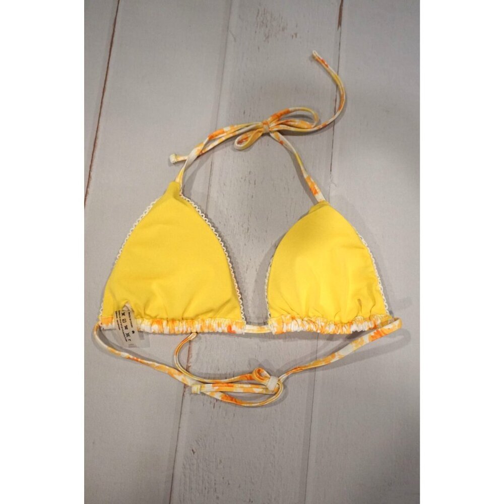 Yellow, Orange & White Floral Triangle Bikini Top - Size L, NWOT - Picture 3 of 4